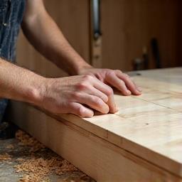 Menuisier fabriquant les panneaux en bois